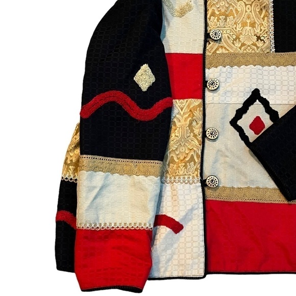 Vintage 90s Allure Jacket Art to Wear Abstract Patchwork Geo Print Medium - Picture 2 of 7